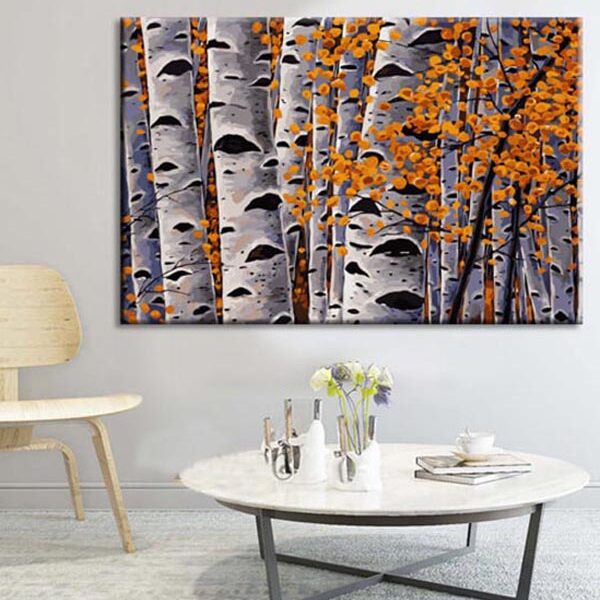 Painting by numbers art nature bare trees with autumn leaves