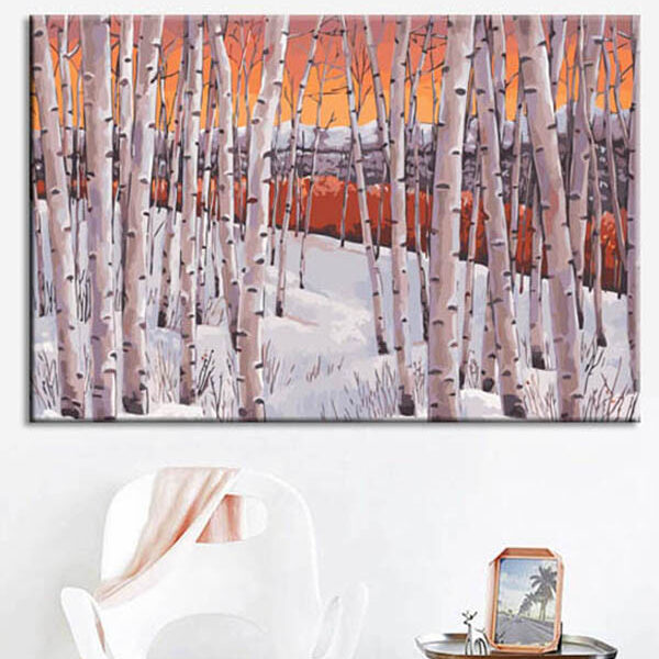 Painting by numbers art nature bare trees in winter landscape