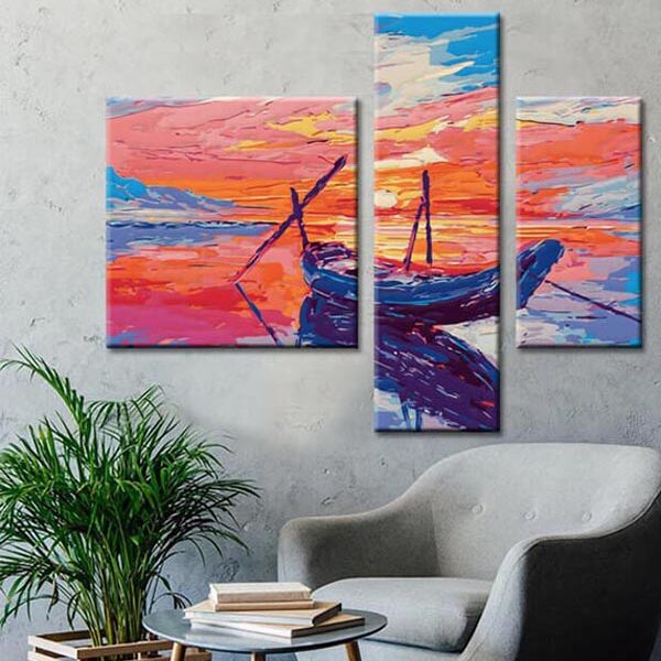 Painting by numbers nature art boat at the sea I 3-piece