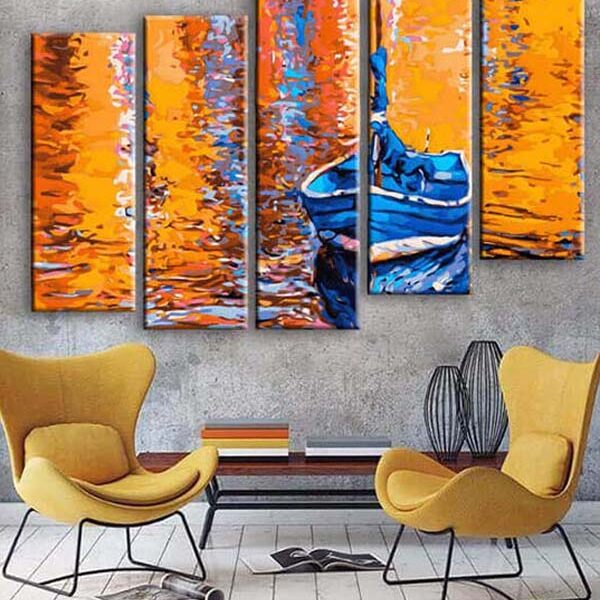 Painting by numbers nature art boat at the lake II 5-piece