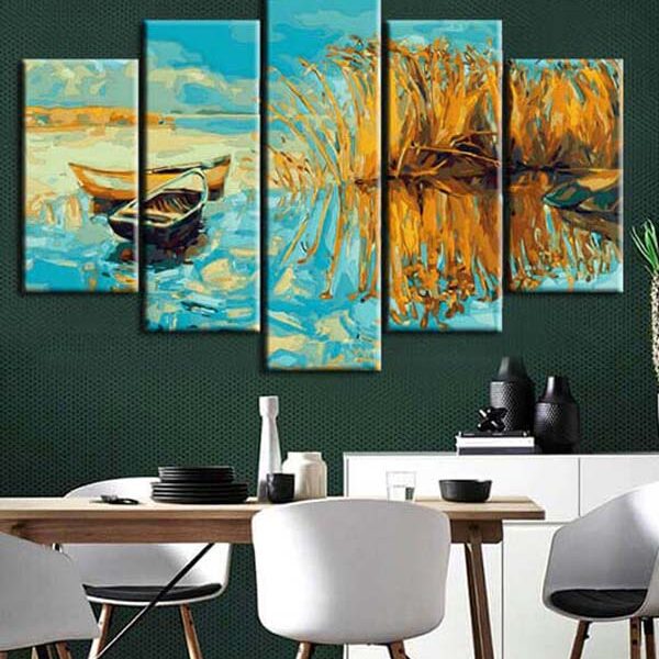 Painting by numbers nature art boat at the sea II 5 pieces